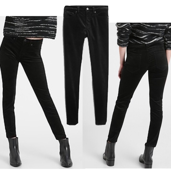 Banana republic black premium denim mid rise skinny velvet pants Sz 26 - Picture 2 of 12